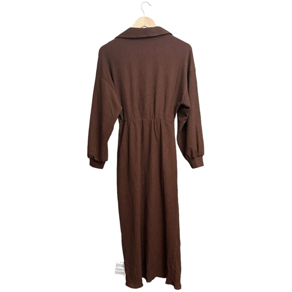 ASOS Design Textured Wrap Midi Dress Brown - Picture 3 of 7